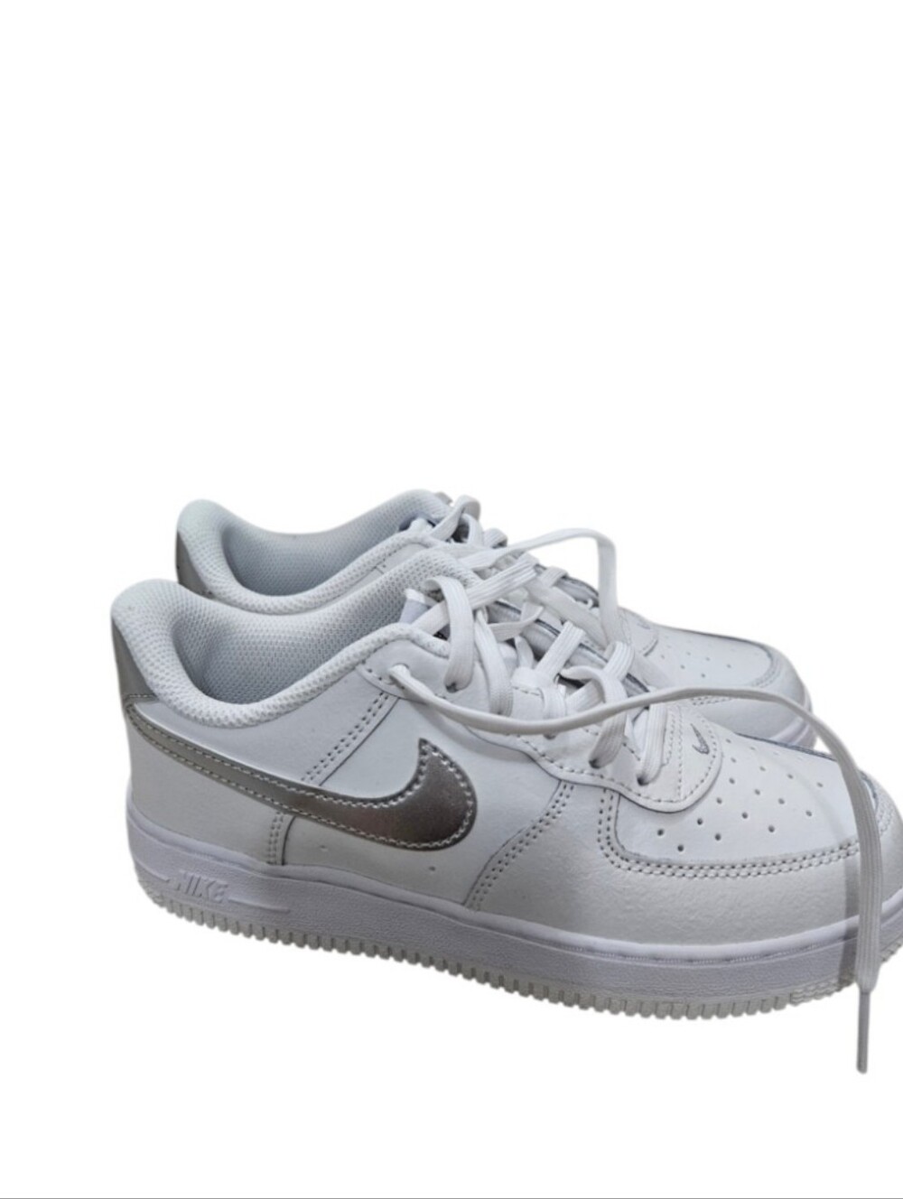 Nike Kids' White & Silver Air Force 1 's Low-Top Sneakers Size 2 Youth